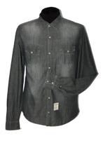 Fred Mello jeanslook overhemd, grijs/zwart, Mt. L, Kleding | Heren, Overhemden, Fred Mello, Verzenden, Zo goed als nieuw, Halswijdte 41/42 (L)