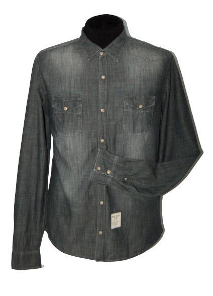 Fred Mello jeanslook overhemd, grijs/zwart, Mt. L, Kleding | Heren, Overhemden, Zo goed als nieuw, Halswijdte 41/42 (L), Grijs