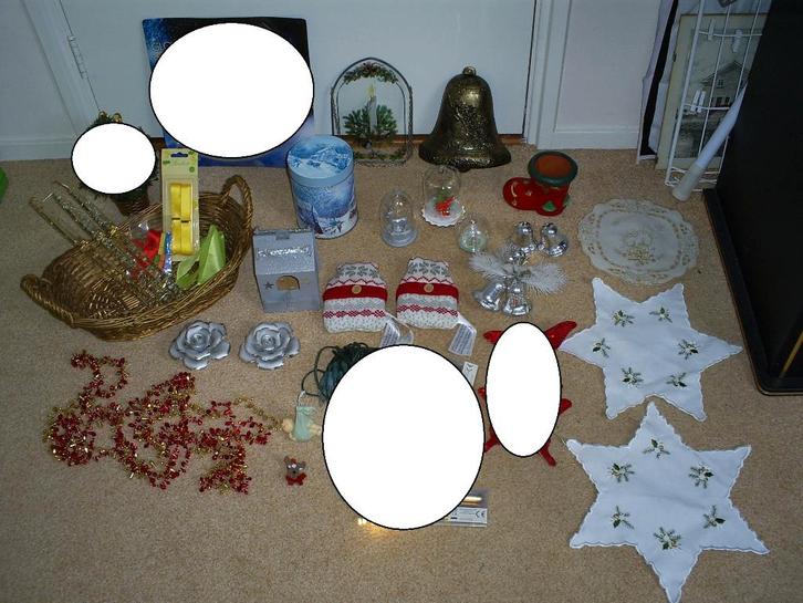 Kerst versiering oa 3 acryl kaarsen, rozen van lood, elfje, Diversen, Kerst, Gebruikt, Ophalen of Verzenden