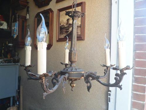 koperen KROONLUCHTER plafondlamp hanglamp 5 armig, Antiek en Kunst, Antiek | Lampen, Ophalen of Verzenden