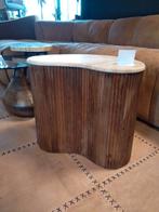 Bijzettafel "Mari" travertin met hout, Ophalen of Verzenden, Nieuw, Hout