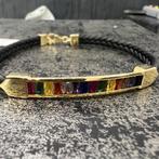 14k gouden armband met leder band, Ophalen of Verzenden, Nieuw, Goud