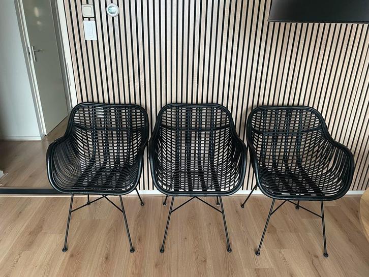 3x Zwarte Rotan Stoel - Als Nieuw!, Huis en Inrichting, Stoelen, Zo goed als nieuw, Eén, Riet of Rotan, Zwart, Ophalen