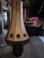 Vintage Wagenwiel  Lamp met Leren Kap, Ophalen