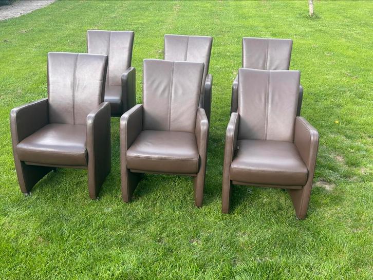 6 hele mooie zeer nette echt leren eetkamerstoelen Goossens, Huis en Inrichting, Stoelen, Zo goed als nieuw, Vijf, Zes of meer stoelen