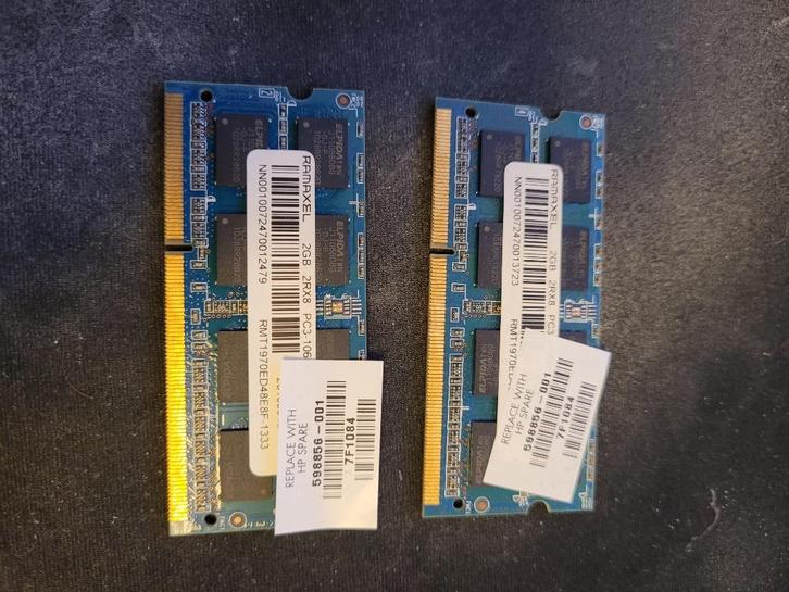 Ramaxel 2GB PC3-10600S 2 stuks, Computers en Software, RAM geheugen, Zo goed als nieuw, Desktop, 2 GB, DDR3, Ophalen of Verzenden