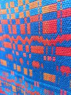 Vintage geweven gordijn met ophangringen rood blauw oranje, Huis en Inrichting, Ophalen of Verzenden, Gebruikt, Rood, 150 tot 200 cm