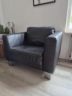 Zwarte lederen fauteuil, Ophalen, Gebruikt, Leer, 75 tot 100 cm