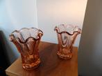 Art Deco Vazenset Boheems SKLO, peach/orange, Ophalen of Verzenden