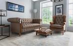 Henley Harris Tweed stof leer Chesterfield 3 Zits klassiek, Ophalen of Verzenden, Nieuw, 75 tot 100 cm, Stof