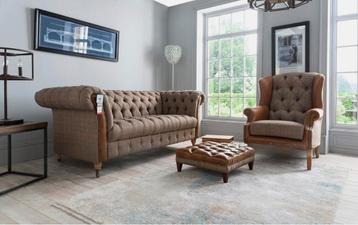 Henley Harris Tweed stof leer Chesterfield 3 Zits klassiek  beschikbaar voor biedingen