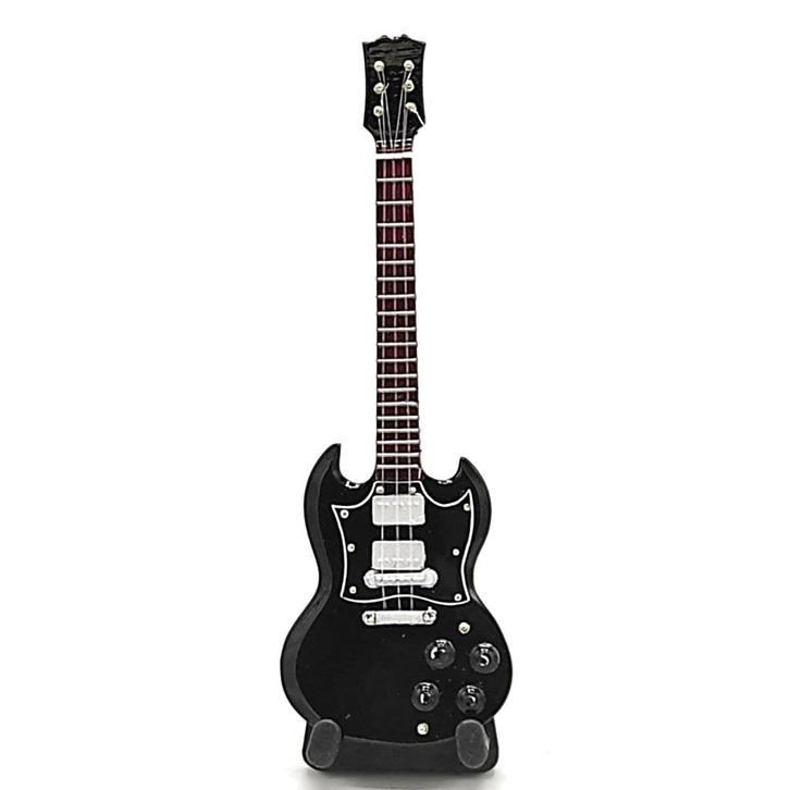 Angus Young ACDC zwarte miniatuur gitaar van hout mini deco, Verzamelen, Muziek, Artiesten en Beroemdheden, Nieuw, Foto of Kaart