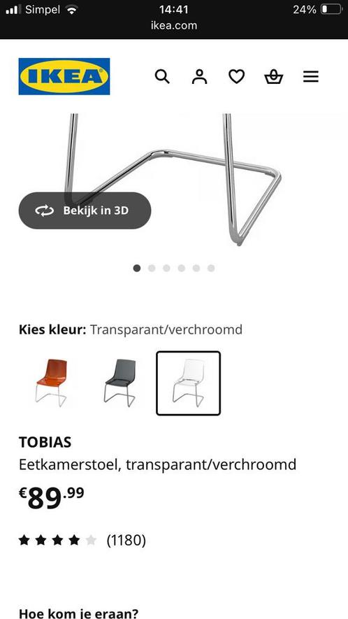 4 IKEA Tobias Eetkamerstoelen - Transparant/Verchroomd, Huis en Inrichting, Stoelen, Zo goed als nieuw, Vier, Metaal, Overige kleuren