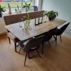 Eettafel blank eiken fineer op zwarte stalen poot, Huis en Inrichting, Tafels | Eettafels, Ophalen, 50 tot 100 cm, Zo goed als nieuw