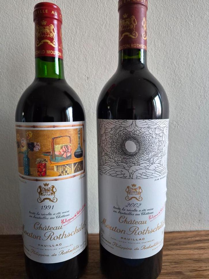 2 flessen Ch. Mouton Rothschild 1991+2002.GGC Pauillac, Verzamelen, Wijnen, Zo goed als nieuw, Rode wijn, Frankrijk, Ophalen of Verzenden
