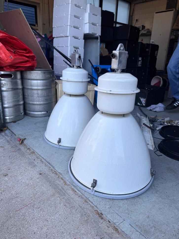 Industriële hanglampen, Huis en Inrichting, Lampen | Hanglampen, Gebruikt, 50 tot 75 cm, Glas, Metaal, Ophalen