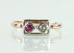 Antieke 18k roségouden ring diamant robijn Art Deco, Sieraden, Tassen en Uiterlijk, Antieke sieraden, Ophalen of Verzenden, Goud