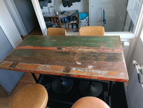Mooie hardhout met staal bar of statafel, Huis en Inrichting, Tafels | Statafels, Gebruikt, Ophalen