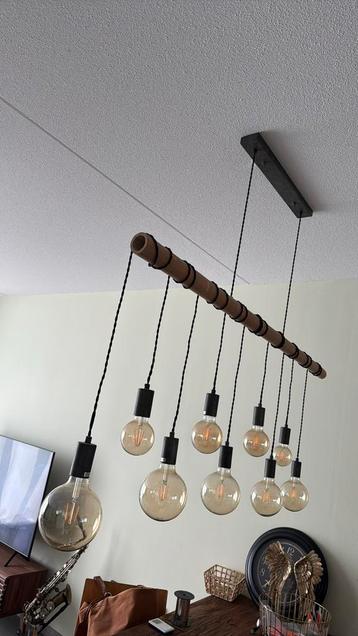 Hanglamp met 9 fittingen aan bamboe 140 cm breed