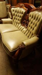 BIEDERMEIER bankstel met stoelen leder, Antiek en Kunst, Ophalen