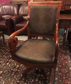 Antieke bureaustoel hout bruin klassiek stof, Ophalen of Verzenden, Gebruikt, Bruin