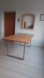 Eikenhoutentafel met minimalistisch buisframe, Ophalen, Gebruikt, 50 tot 100 cm, Vijf personen of meer