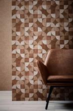 Behang japandi retro bruin | 3,5 rol | houtmotief, Ophalen of Verzenden, Bruin, Retro japandi