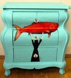 Blauwe ladekast “Goudvis”, vintage blue, 3 lades, eclectisch, Zo goed als nieuw, 3 of 4 laden, Minder dan 100 cm, 25 tot 50 cm