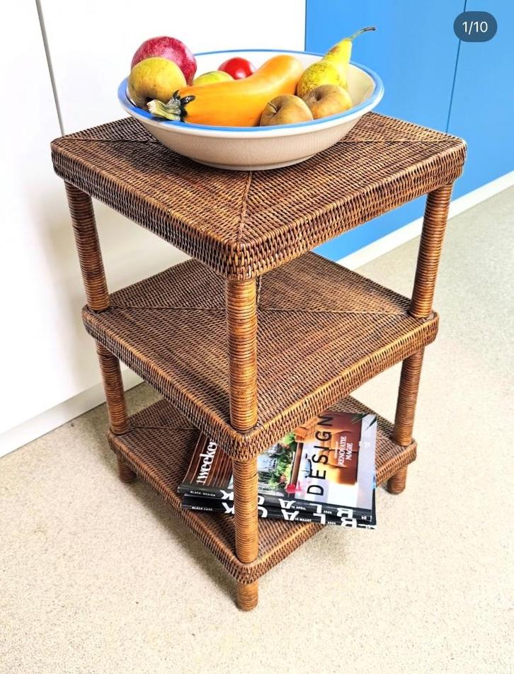 Rattan bijzettafel in Birma riet, Antiek en Kunst, Antiek | Meubels | Tafels, Ophalen of Verzenden