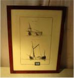 Mooie Oude Gravure '2 Zeilboten' - 43x33, Antiek en Kunst, Kunst | Etsen en Gravures, Ophalen of Verzenden