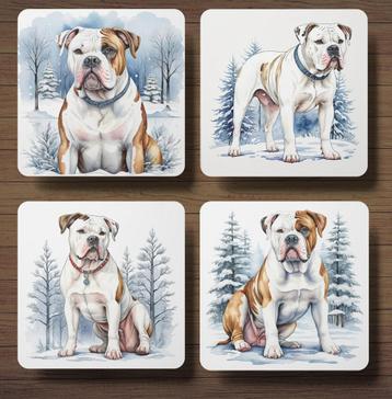 Amerikaanse Bulldog Winter onderzetters met houder beschikbaar voor biedingen