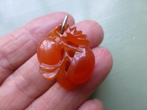 Chinese handgesneden geluk- Hanger van JADE  ivv ‘Perzikken’, Sieraden, Tassen en Uiterlijk, Antieke sieraden, Hanger, Zilver