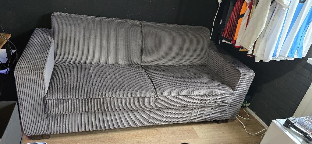 Grijze 2,5-zits bank corduroy, Ophalen, 150 tot 200 cm, Tweepersoons, 75 tot 100 cm