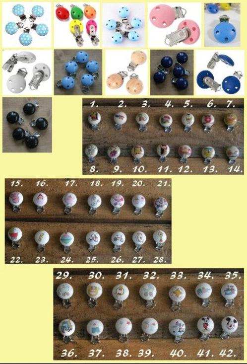 Houten en metalen speenclips (blank en in kleur en met afbee, Hobby en Vrije tijd, Naaien en Fournituren, Nieuw, Overige typen