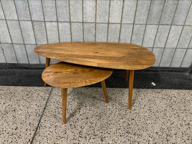Mooie set houten salon tafel, Huis en Inrichting, Tafels | Salontafels, Zo goed als nieuw, Minder dan 50 cm, 50 tot 100 cm, Rond