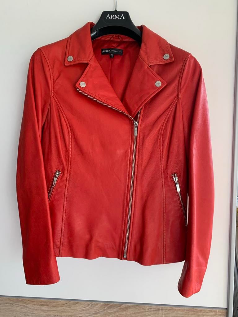 Rood Leren Jasje van Arma mt 38 - Gedragen, Kleding | Dames, Jasjes, Kostuums en Pakken, Gedragen, Jasje, Maat 38/40 (M), Rood