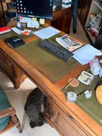 Massief houten dubbel directiebureau met groen leren blad, Antiek en Kunst, Ophalen