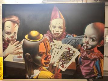Poker Schilderij - Clowns op Doek 120x90cm beschikbaar voor biedingen