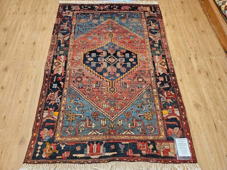 Vintage handgeknoopt perzisch tapijt hamadan 195x132, Huis en Inrichting, Stoffering | Tapijten en Kleden, Gebruikt, 100 tot 150 cm