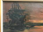 olieverf op paneel maritiem koekkoek schip in de branding, Ophalen of Verzenden