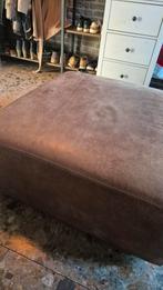 Grote leren hocker poef voetenbank nubuck leer bruin, Ophalen, Vierkant, Leer, 75 tot 100 cm