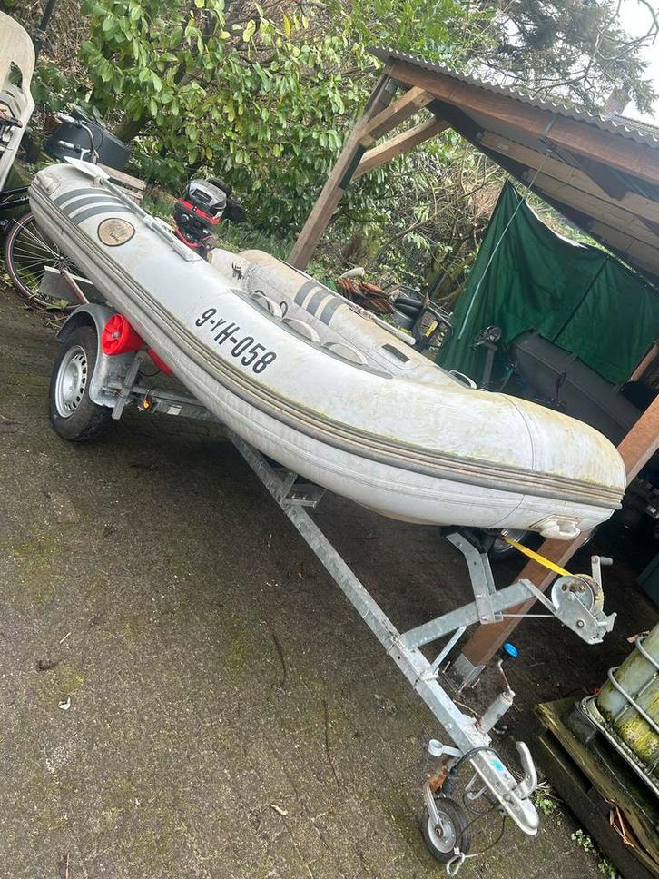 Rib rubberboot met motor en trailer, Watersport en Boten, Rubberboten, Gebruikt, Overige merken, Aluminium, Minder dan 70 pk, Benzine