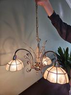 Vintage kroonluchter / hanglamp messing en capiz schelpen, Huis en Inrichting, Ophalen, Gebruikt, Vintage, Glas