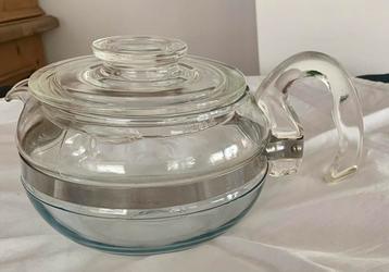 Pyrex Vintage Flameware Blauw-tint Glazen Theepot & Deksel beschikbaar voor biedingen
