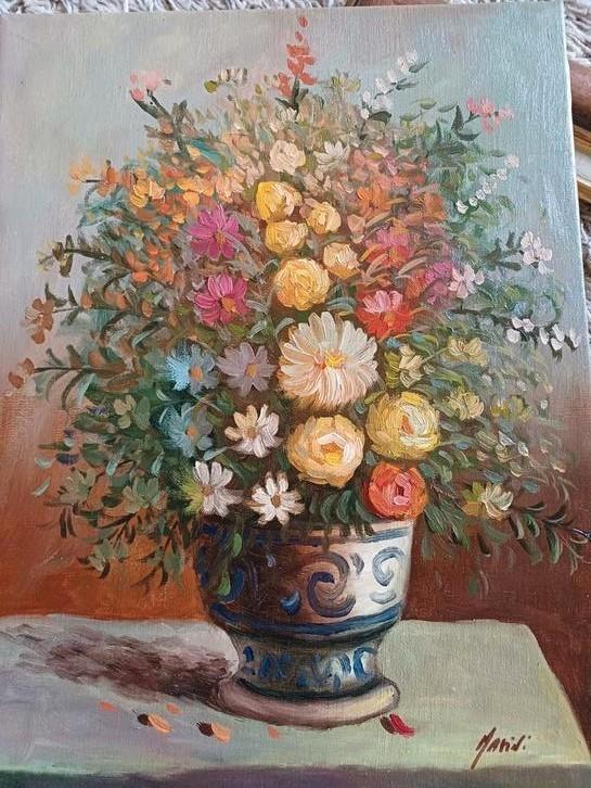 Olieverf Schilderij Bloemen in Vaas -Franse  Brocante, Antiek en Kunst, Kunst | Schilderijen | Klassiek, Ophalen of Verzenden