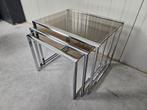 Vintage nesttables/mimiset, chroom rookglas goud, Huis en Inrichting, Minder dan 45 cm, Minder dan 55 cm, Gebruikt, Ophalen of Verzenden