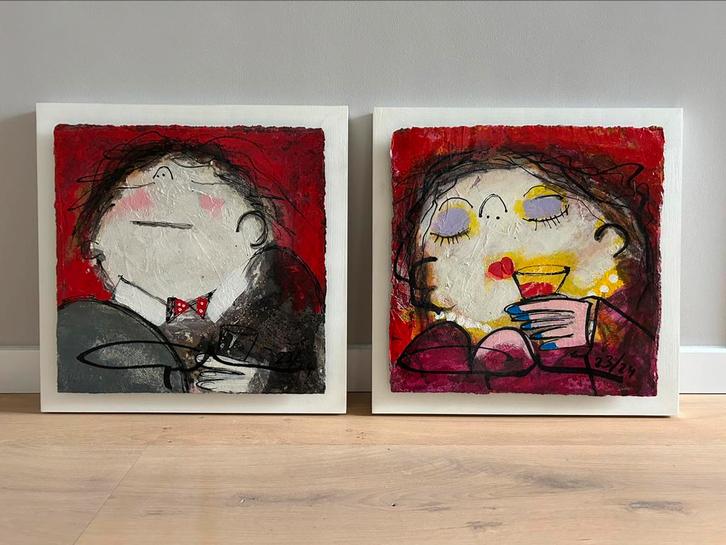 Set van twee Gerdine Duijsens kunst, Antiek en Kunst, Kunst | Schilderijen | Abstract, Ophalen