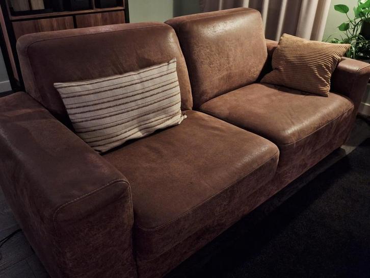 Bank 2,5 zits cognac bruin, Huis en Inrichting, Banken | Complete zithoeken, Gebruikt, Leer, Ophalen
