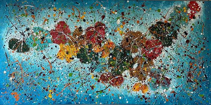 Valera- Bloemen- Handgeschilderd- Uniek, Antiek en Kunst, Kunst | Schilderijen | Abstract, Ophalen of Verzenden