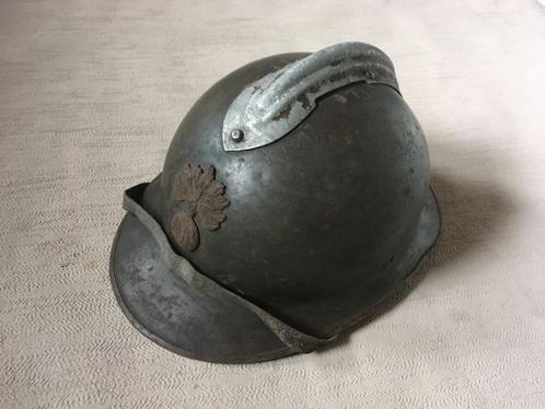 wo2 - Franse helm model Adrian met embleem en kinriem, Verzamelen, Militaria | Tweede Wereldoorlog, Landmacht, Helm of Baret, Overige gebieden